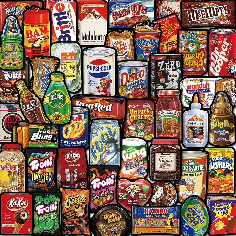 

48PCS Food Snacks Cookies Stickers Vintage For DIY Kids Notebook Luggage Motorcycle Laptop Refrigerator Decals Graffiti Toys