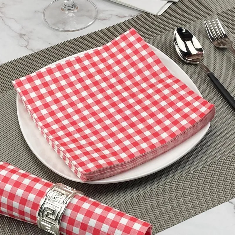 20/60Pcs Red and White Checkered Paper Napkins, Red Gingham Disposable Napkins for Birthday Wedding Christmas Party Supplies
