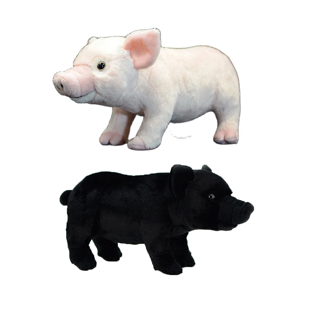 

New Black Domestic Pig Lifelike Stuffed Plush Toy Simulation Pink Sus scrofa f. domestica Doll Animal Model Soft Kids Gifts
