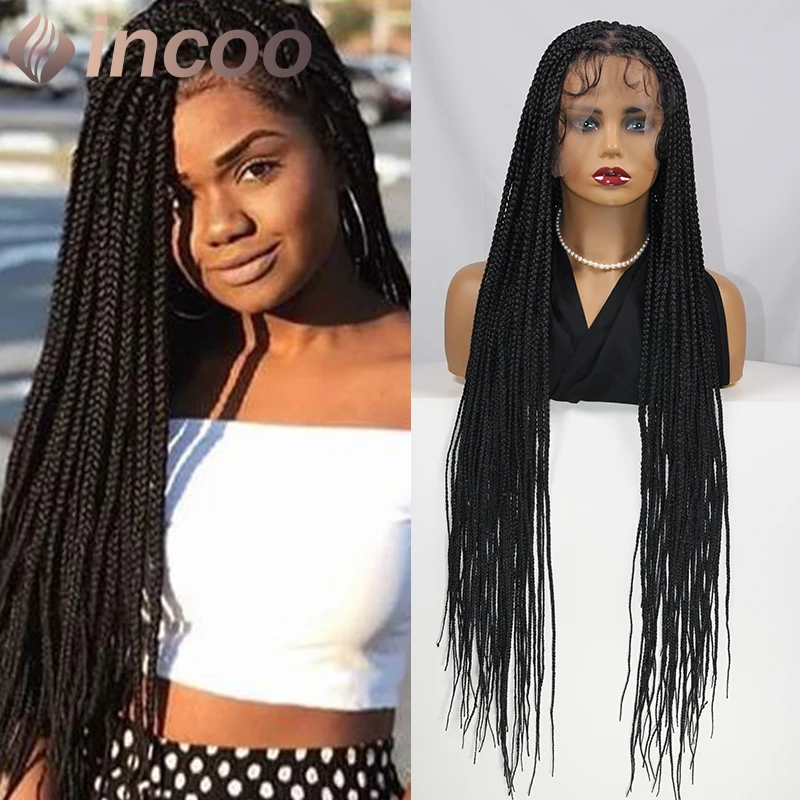 

Incoo 36 Inch Full Lace Synthetic Wigs for Black Women Knotless Random Braids Cornrow Wig Lace Front Box Braided Wig With Plaits