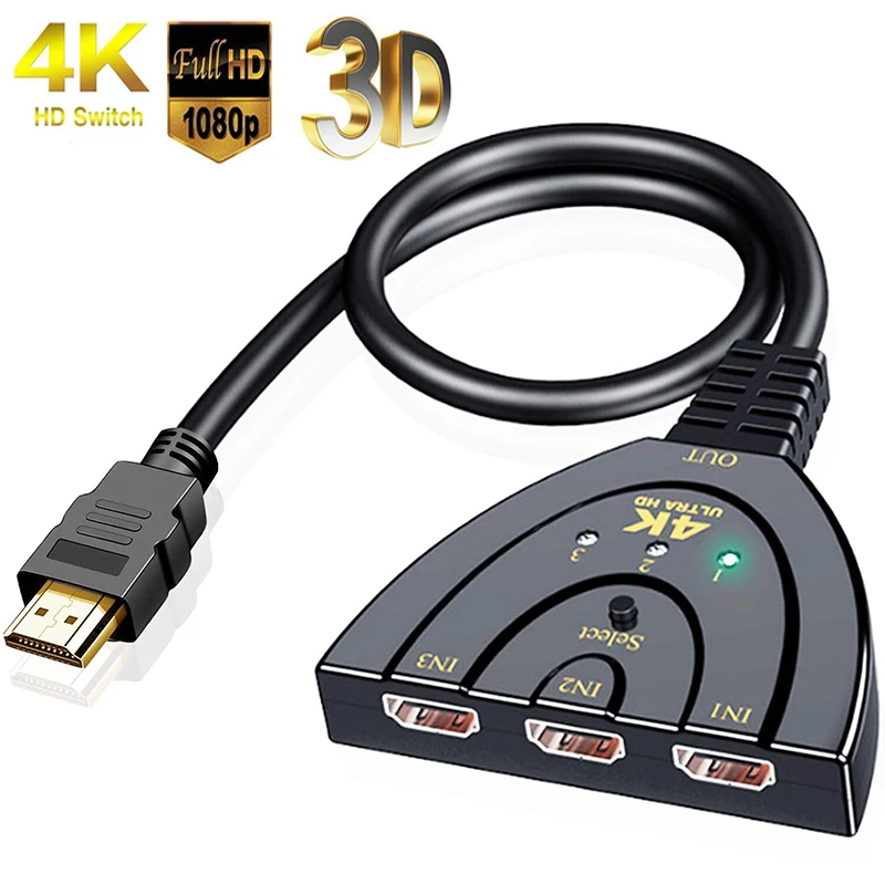 3 입력 1 출력 HDMI 호환 스위치 3x1 분배기 4K 2K 1080P 3D 풀 HD 비디오 어댑터 스위처 DVD HDTV Xbox PS3 PS4