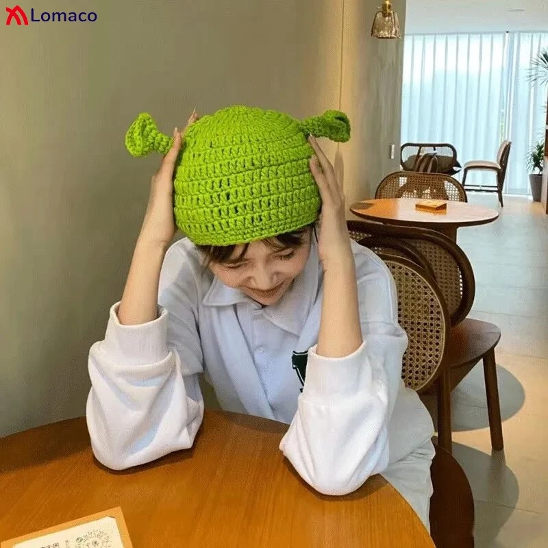 Winter Hats For Women Men Children Balaclava Monster Shrek Wool Hat Creative Funny Trumpet Caps Pure Hand Knitted Cap