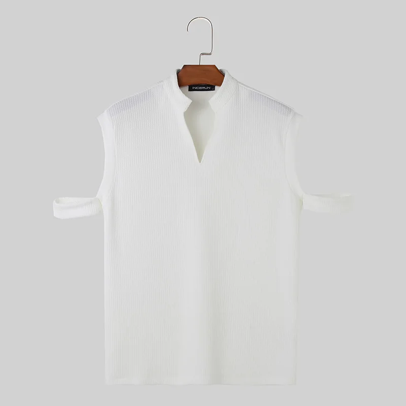 thumbnail image 1 of INCERUN Tops 2024 estilo coreano para hombre, diseño de puños y cuello levantado, camiseta informal, ropa de calle, camiseta lisa sencilla de manga corta S-5XL, 1 of 5
