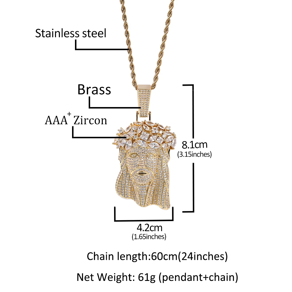 THE BLING KING Big Jesus Pendant Necklace Full Iced Out Cubic Zirconia Charm Tennis Necklace Fashion Hiphop Jewelry