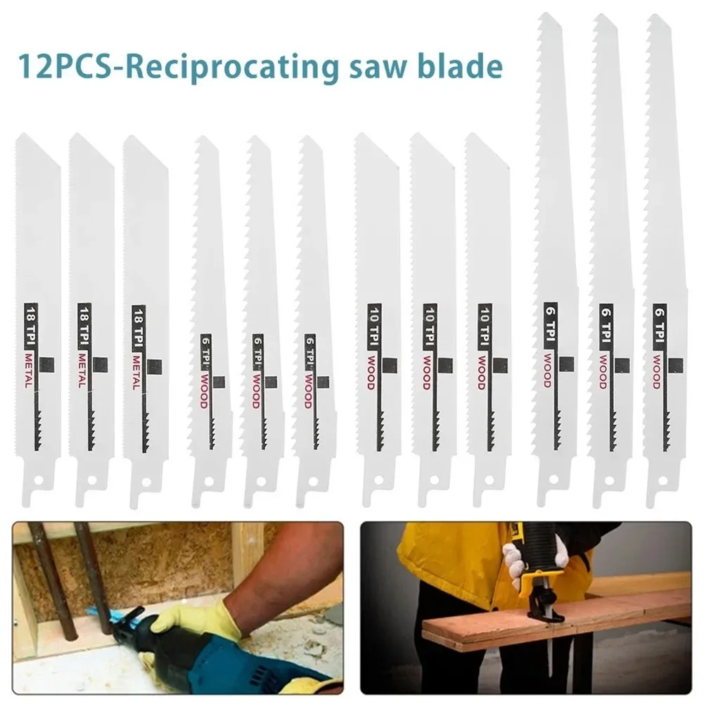 왕복 톱날 세이버 톱 멀티 톱날, 목재 금속 플라스틱 파이프 절단 전동 공구 액세서리, 12 개