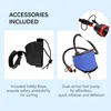Inflatable Boogie Board for beach pool use, PVC core material, blue color, lightweight and foldable with wrist straps