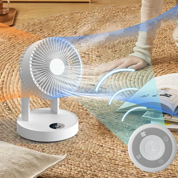 가정용 기기 120 ° 자동 회전 테이블 전기 공기 순환 팬, USB 충전식 4000mAh 배터리 작동 5 기어 원격 팬