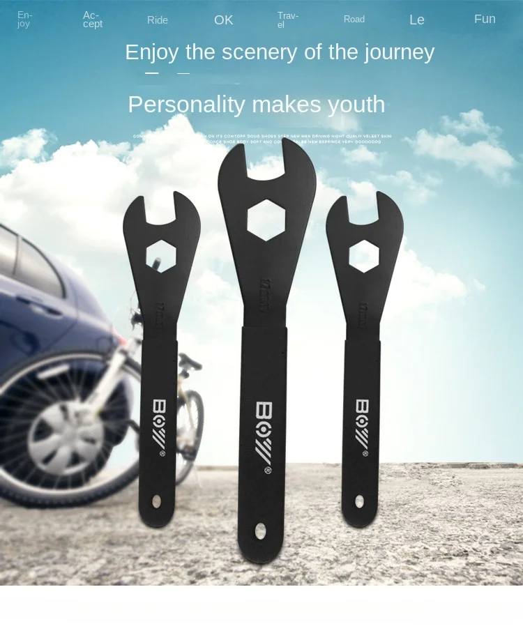 PortableHighCarbonSteelConeBikeAxleWrenchesSetBicycleSpindle