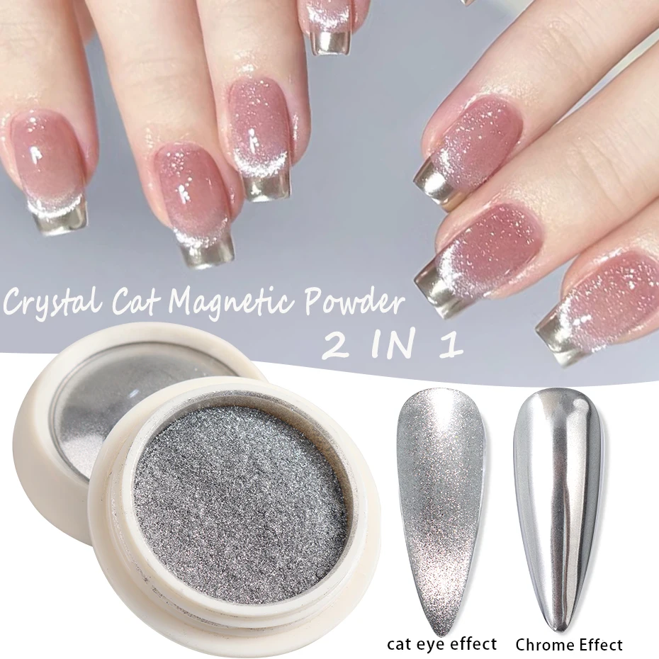 Moonlight Silver Cat Magnetic Nail Powder Clear Bright Mirror Chrome Pigment Dust Metallic Effect Nail Manicure Decoration