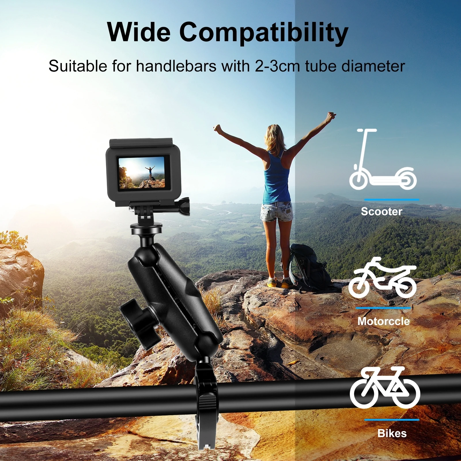 PULUZ 오토바이 알루미늄 합금 O-클립 퀵릴리즈 클램프 핸들 바 고정 마운트 거치대, GoPro 및 기타 액션 카메라용