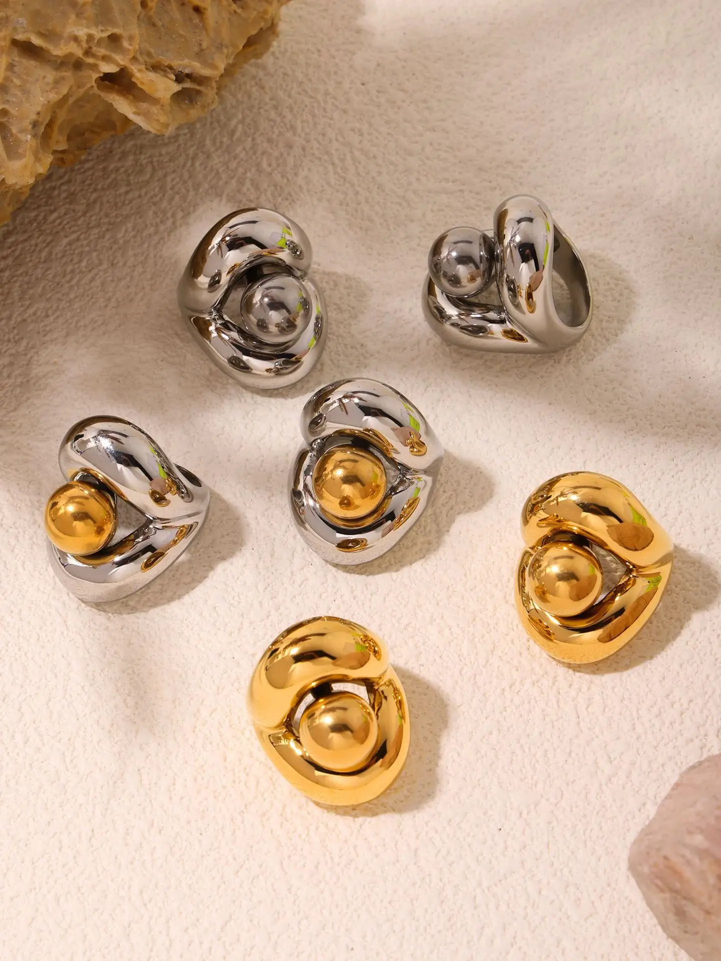 Neuer Ring aus Edelstahl 316, für Damen, Goldfarbe, Silber, Lippen, sphärisch, personalisierbar, großer Ring, weiblicher Modeschmuck, wasserdicht – Detail 10