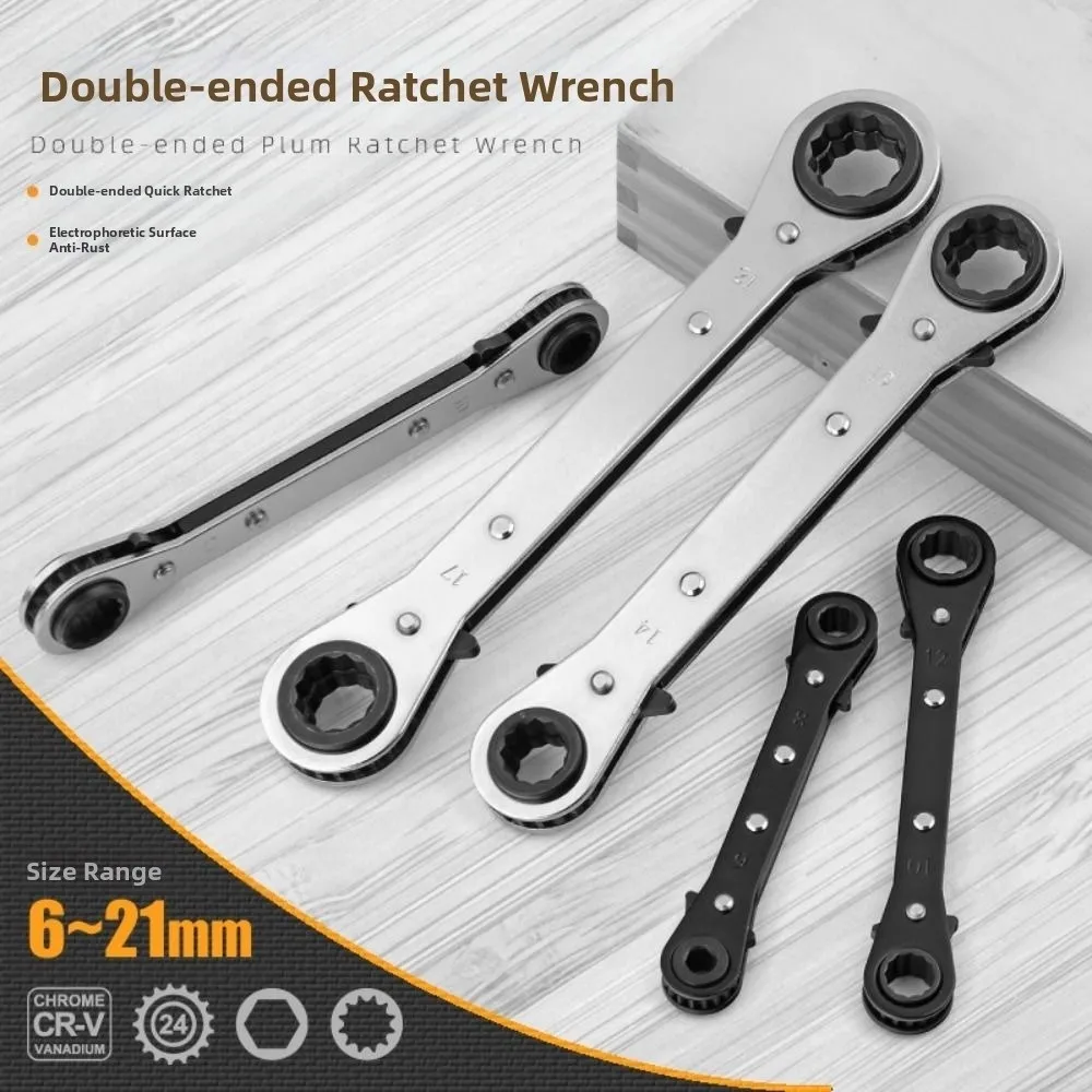 Fully Polished Ratchet Wrench Reversible Mechanism Metric Sizes Double Head Wrench Flat Design Ring End Dual-Purpose Wrench