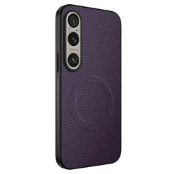Premium Magnetic Carbon Fiber Case - Soft TPU Shell with Magsafe Charging & Anti - Knock Protection for Xperia 1 III (Purple)