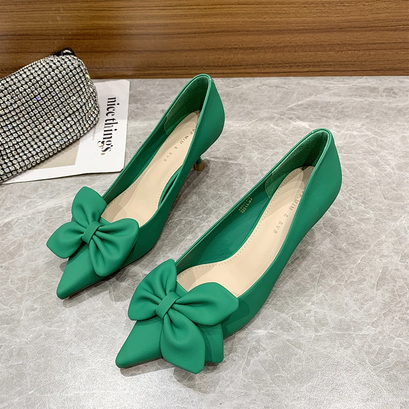 Womens Shoes High Heel Pointy Square Fashion Bow Pointed Shallow Mouth Shoes Women
