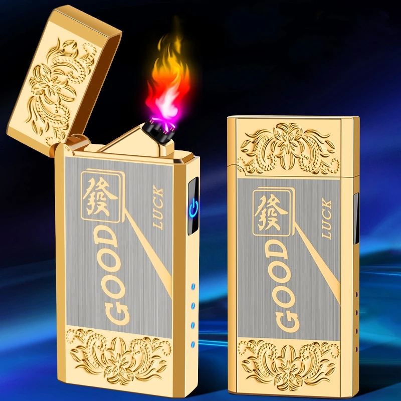 

New Metal Electroplating Langsheng Dual Arc USB Electric Lighter Pulse Flameless Plasma Lighter Personality Creative Men's Gift