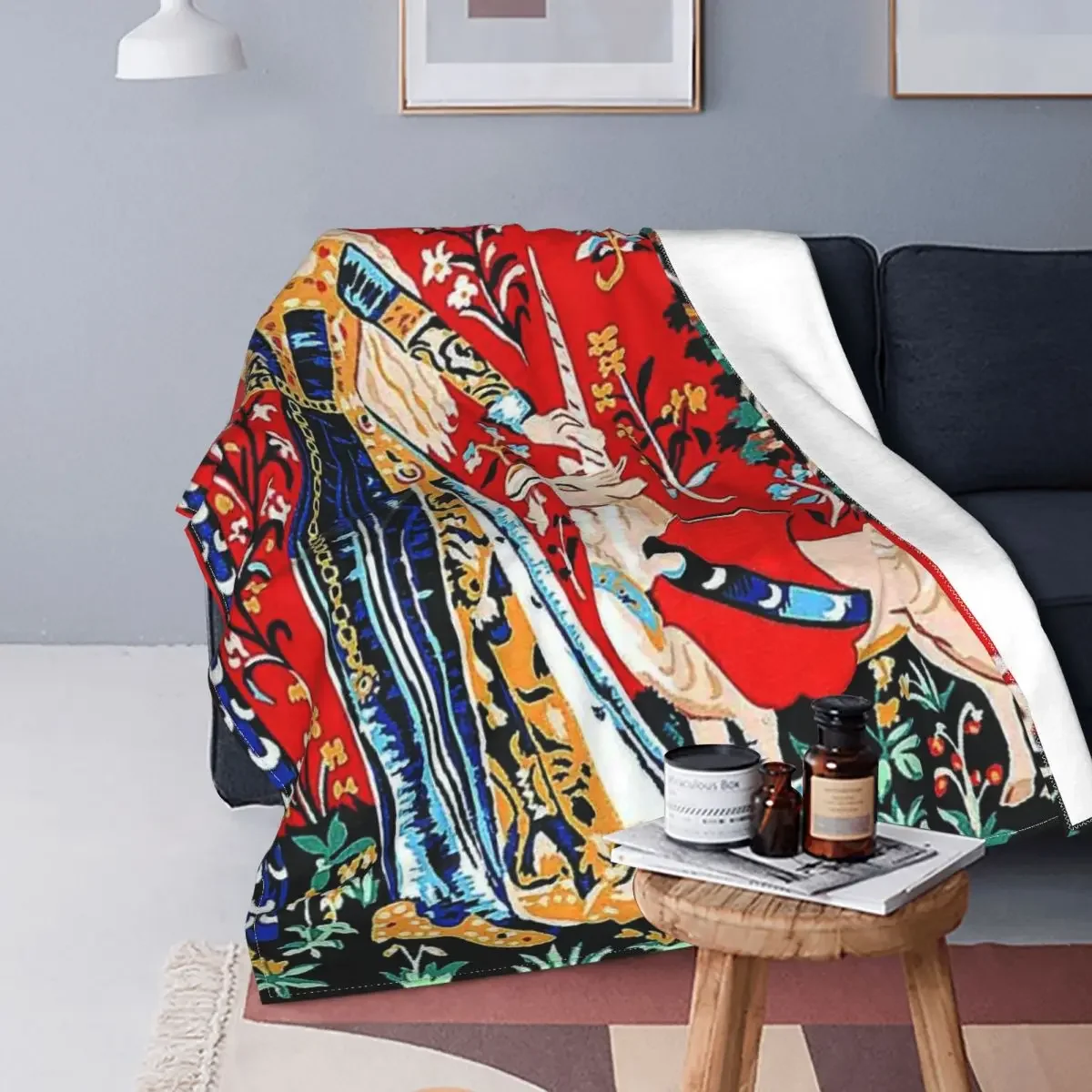 

The Lady And The Unicorn Touch Blanket Flannel Winter Retro Medieval Renaissance Warm Throw Blanket for Bed Outdoor Bed Throws