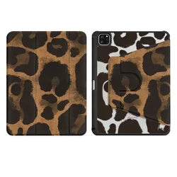 Denim Brown Leopard 360° Rotatable Tri - Fold Case with Pencil Slot and Auto Sleep/Wake Function for Air4Air5Air6Air7Air8 (Denim Brown Leopard)