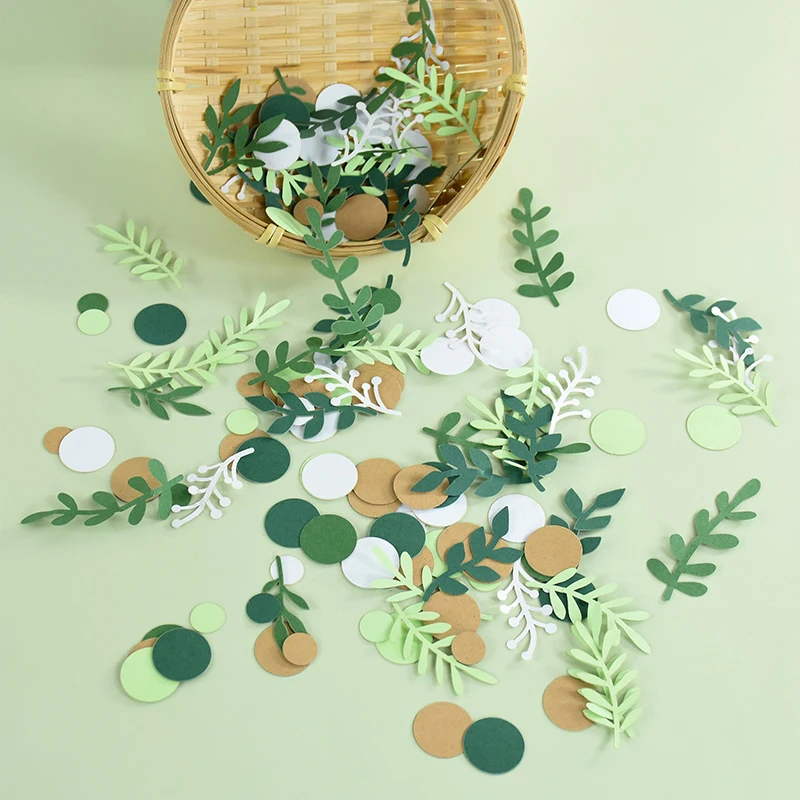 100pc/Pack Green Leaves Little Bear Confetti Baby Shower Boy or Girl Wedding Birthday Party Decor Eucalyptus Leaves Paper Scraps