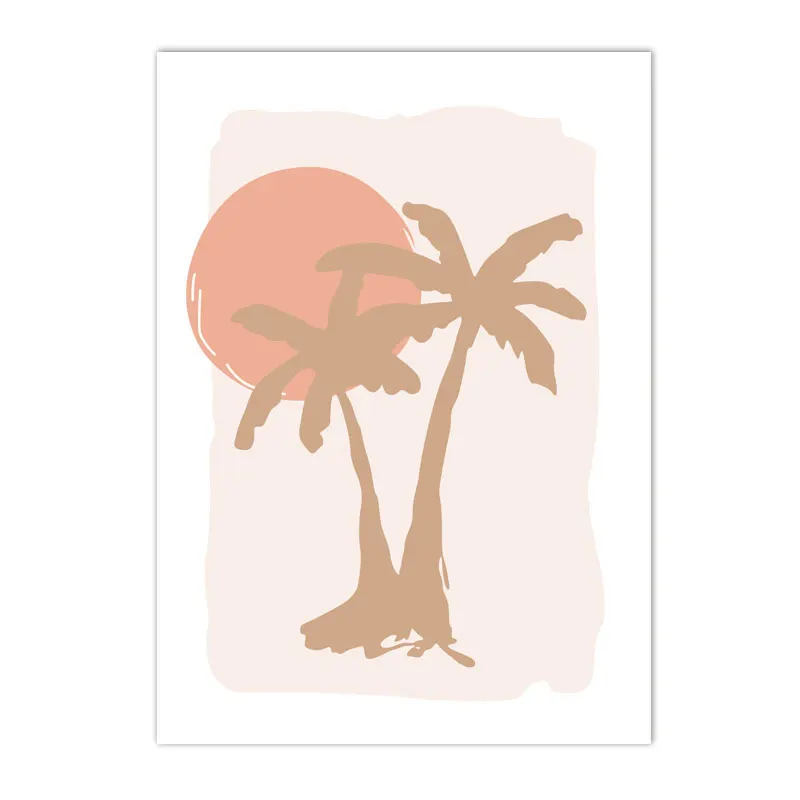 thumbnail image 1 of Póster de lienzo con diseño de olas de playa y hojas de palma, pintura abstracta con estampado de sol, arte de pared, carteles, imágenes de pared nórdicas, decoración del hogar para sala de estar, 1 of 5