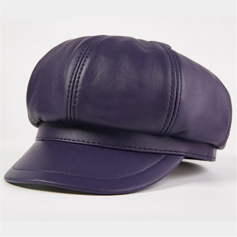 Genuine Leather Hats Women Newsboy Cap Beret Autumn Winter Cotton Newsboy Cap Berets Hat