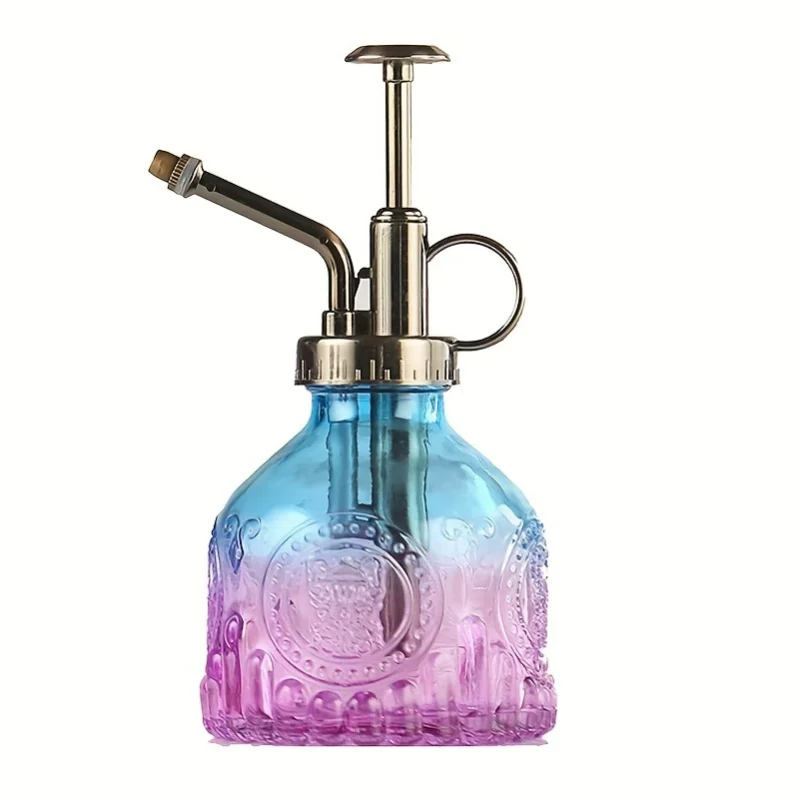 1pc Glass Watering Spray Bottle, Vintage Bronze Plastic Top Pump Watering Can Glass Spary Bottle Plant Mister, For House Plants, 6