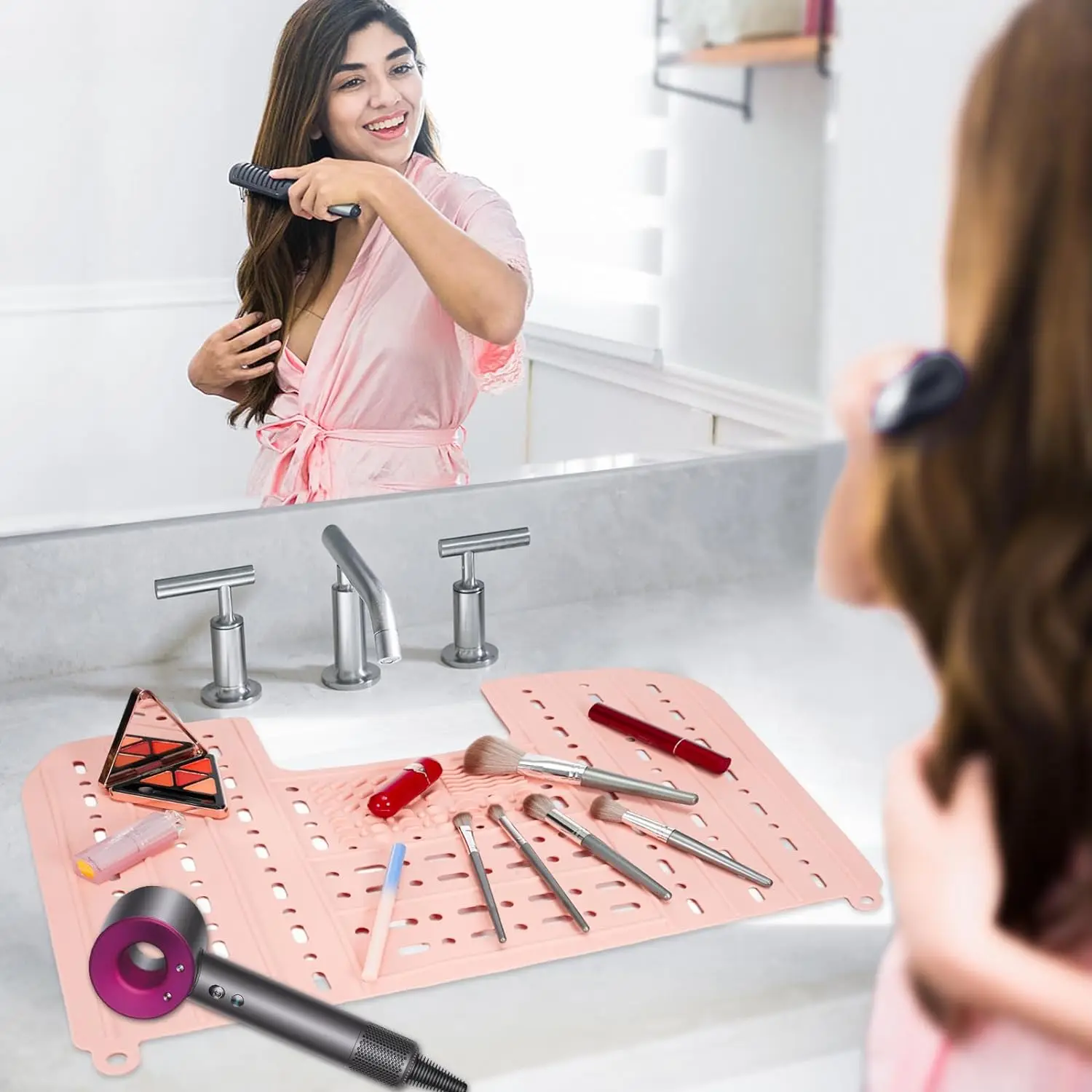 1pc Foldable Silicone Bathroom Sink Cover Portable Makeup Mat, Expanding Sink Protector Accessories for Enhanced Counter Area 2