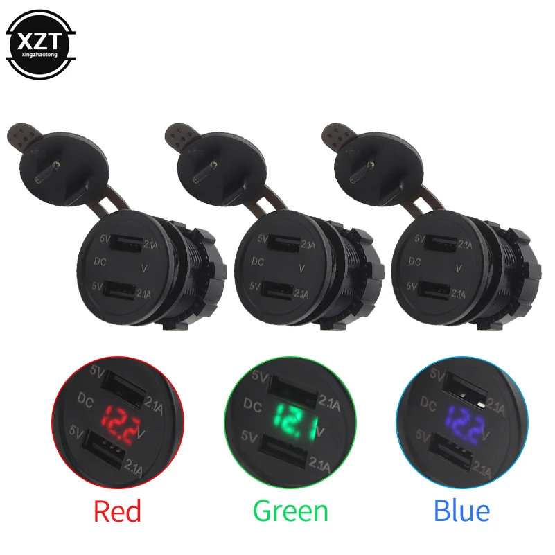 

3 Colors Dual USB Motorcycle Cigarette Lighter Car Cigarette Lighter Charger Socket Charger+LED Digital Voltmeter Meter Monitors