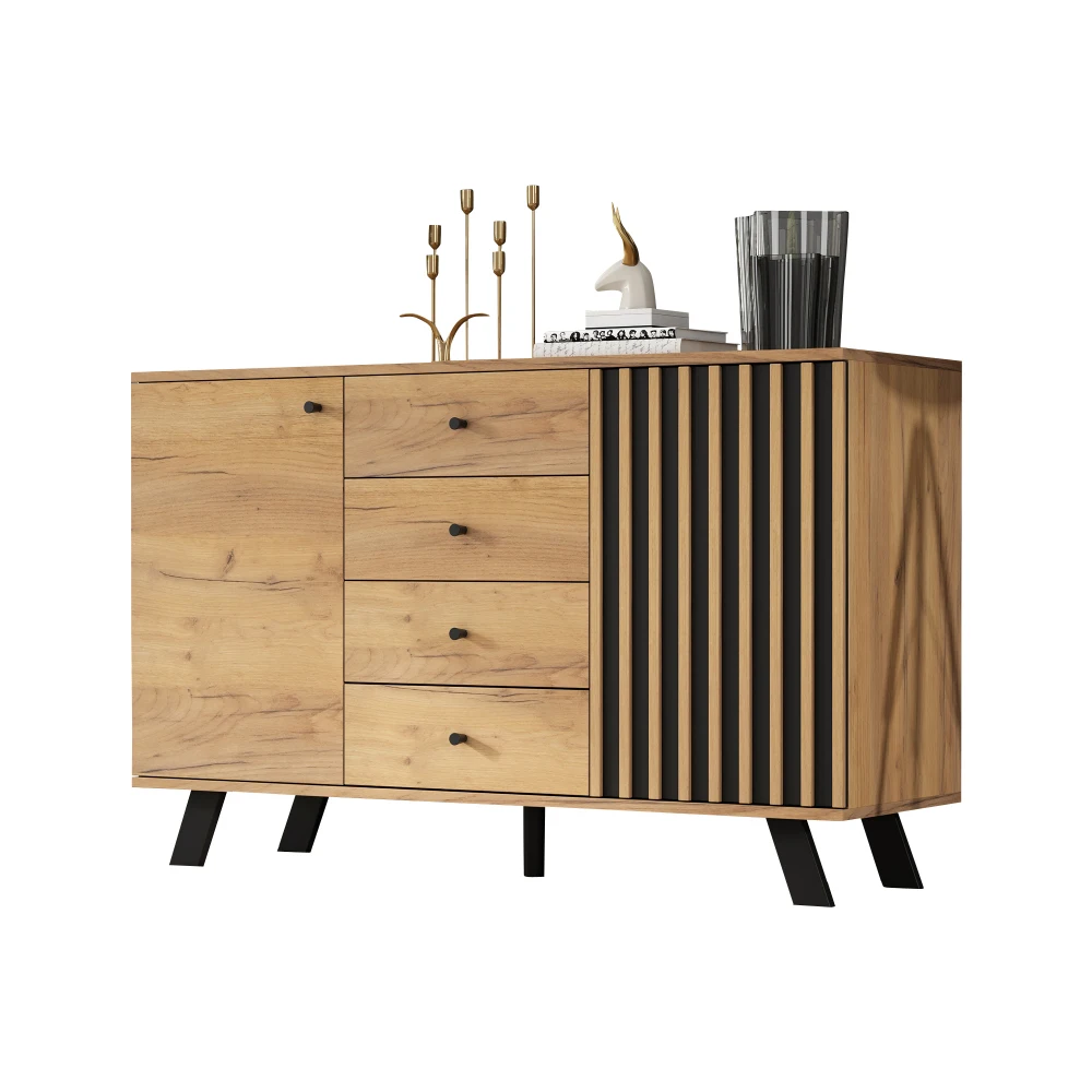 Wohnzimmer-Sideboard 120*38*75cm | Hohler Designschrank mit 4 Schubladen und 2 Schränken, praktischer Aufbewahrungs-Beistelltisch für Zuhause – Detail 10
