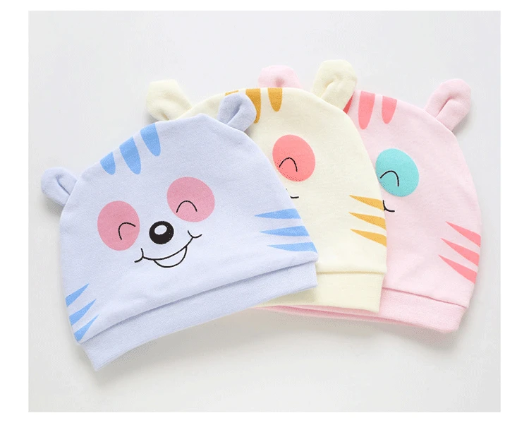 Four Seasons Kids Newborn Baby Hats 100% Cotton Cap 40 Color Cartoon Cute Printed Hat Suitable for 0-12 Months Baby Accessories
