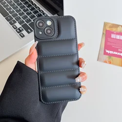 Luxury Down Jacket Puffer Phone Case with Air Cushion Shockproof Cover - iPhone 17 Pro Max (Black)