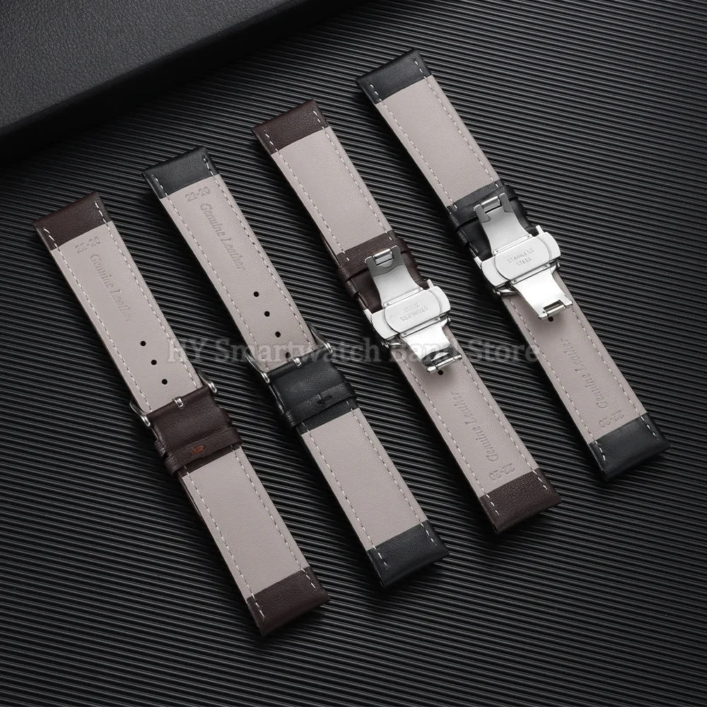 Cowhide Leather Watch Strap with Butterfly Clasp - Universal Fit