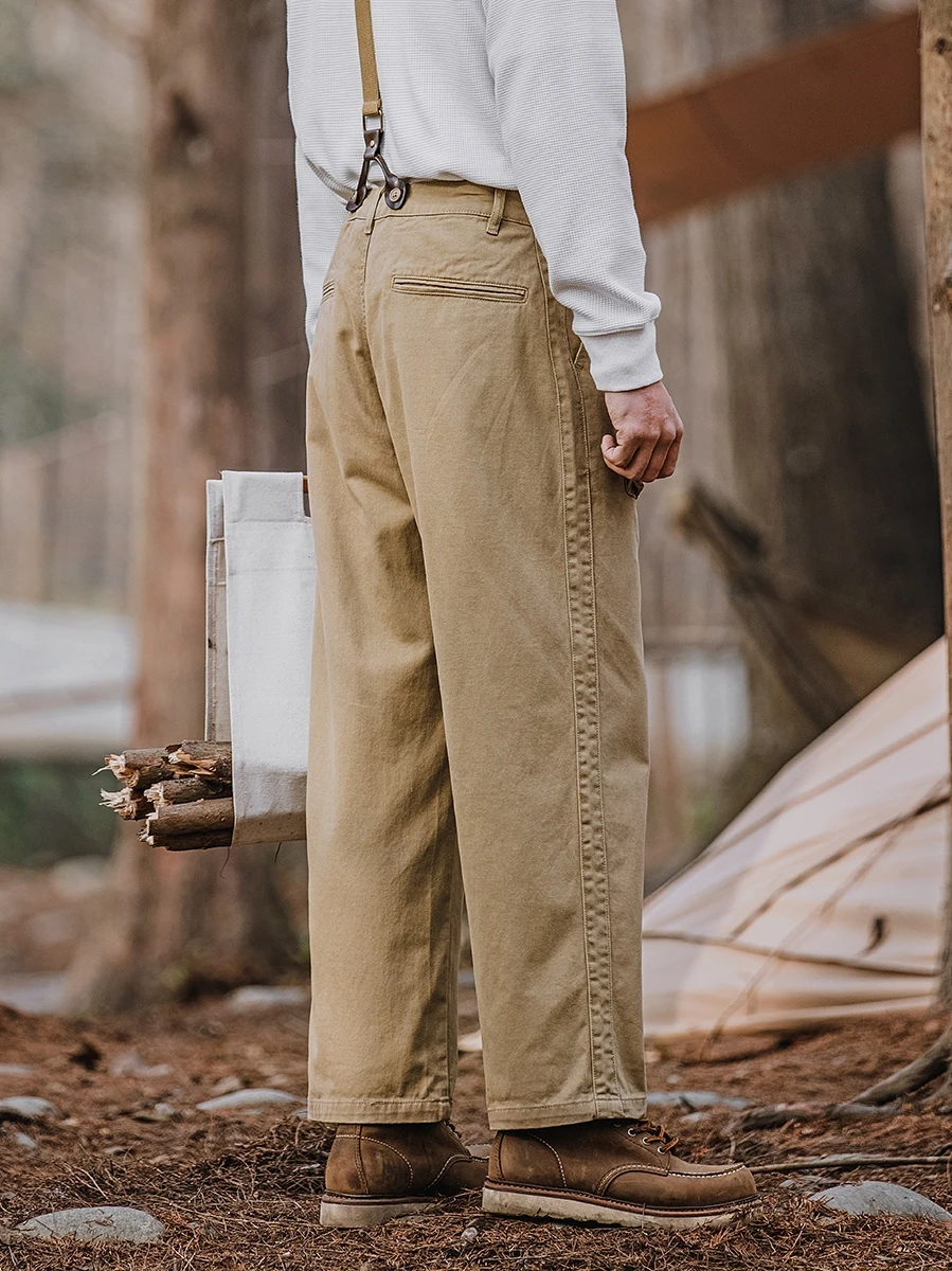 Men's Suspender Pants Loose Straight Multi-pockets Khaki Overalls Outdoor Casual Retro Cargo Pants for Male Boyfriend