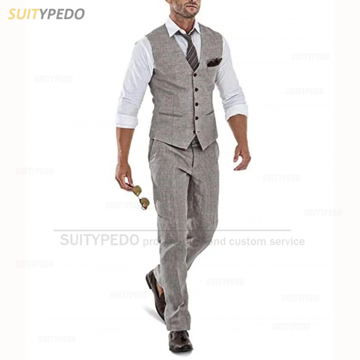 Linen Suit for Men Casual Slim Fit Ivory Suit Vest Pants Set 2 Pieces New Business Summer Prom Wedding Tuxedos for Men Groomsmen 3