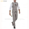 Linen Suit for Men Casual Slim Fit Ivory Suit Vest Pants Set 2 Pieces New Business Summer Prom Wedding Tuxedos for Men Groomsmen 3