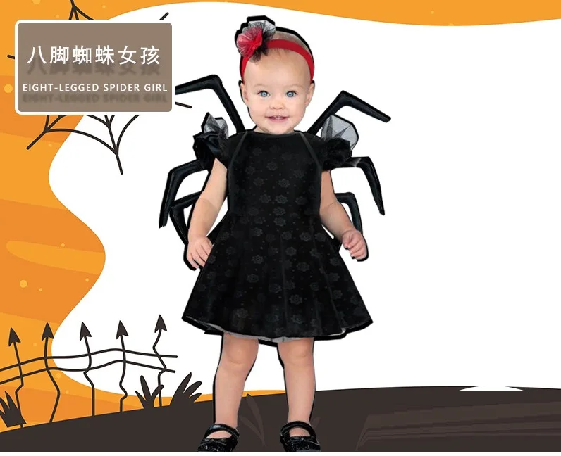 

Girl Halloween Eight-Legged Spider Cosplay Dress Kids Halloween Purim Cosplay Party Clothing Dress Girls' Black 3Pcs/set Dress