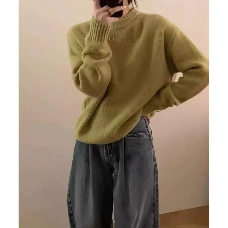 

Crew-neck Thick Cashmere Sweater Women's Autumn and Winter Korean Version Loose Pullover Sweater Slimming Sweater