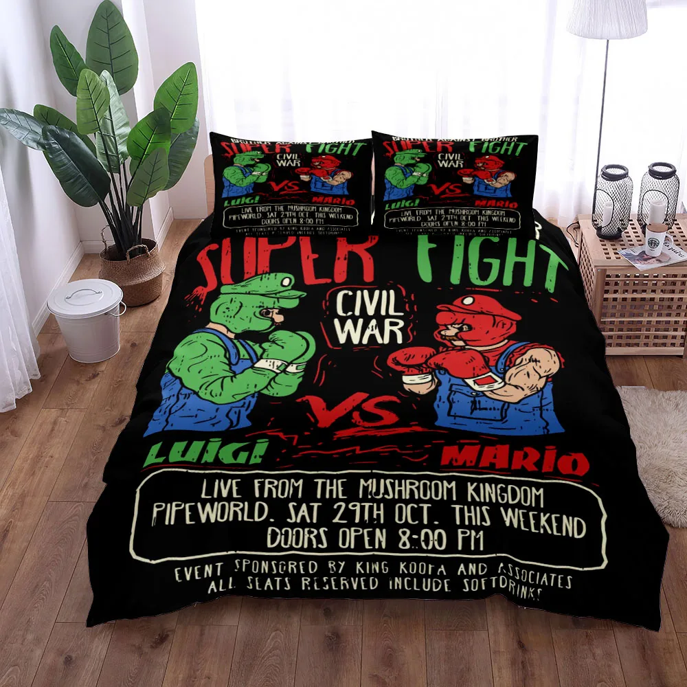 

Комплект постельного белья Super Bros Fight, двуспальный, односпальный комплект из льна