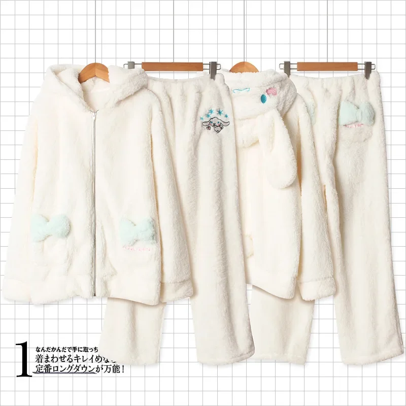 

Anime Sanrio Cinnamoroll Kawaii Plush Pajamas Cute White Winter Warm Comfort Home Velvet Bathrobe Flannel Set Birthday Girl Gift