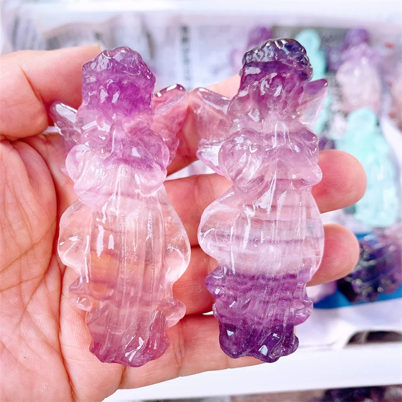 

Натуральный Радужный флюорит, ручной Ангел, драгоценный камень, украшение для дома, кристалл, подарки ручной работы, 1 шт.