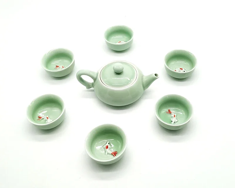 High quality Kung Fu Tea set,longquan celadon fish tea set ceramic teapot kettle ceramic Teaware teacup fish tea set drinkware