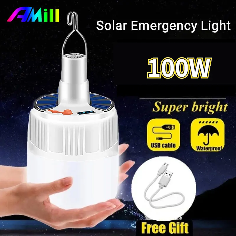 

80/100W Portable Lanterns Camping Lamp Rechargeable Emergency Light Outdoor Tente Familiale Camping LED Light Bulb Solar Lamp