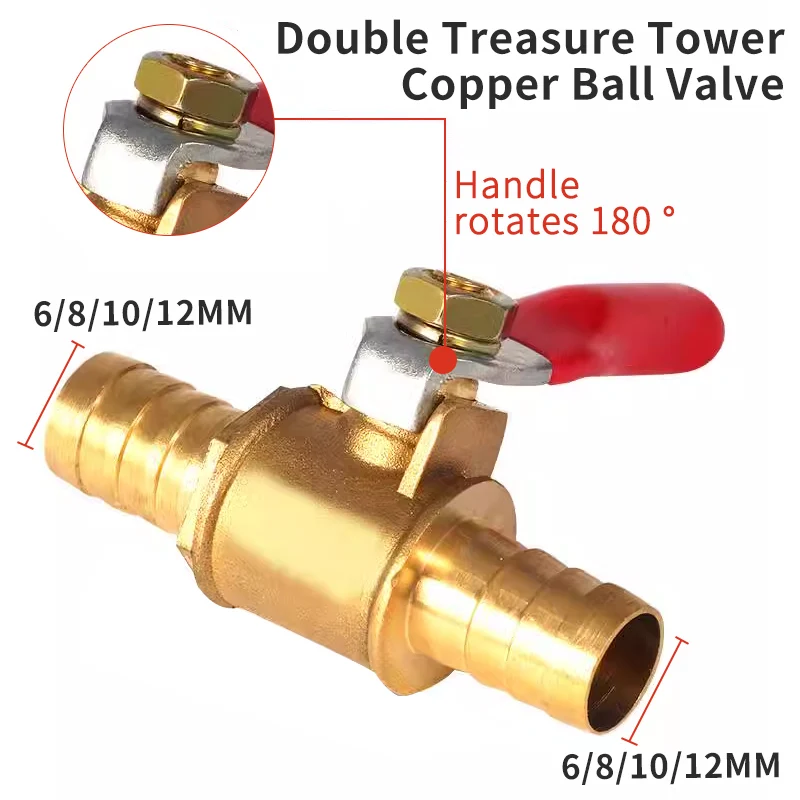 

Red Handle Small Valve 6mm 8mm 10mm 12mm Hose Barb Inline Brass Water Oil Air Gas Fuel Line Shutoff Ball Valve Pipe Fittings