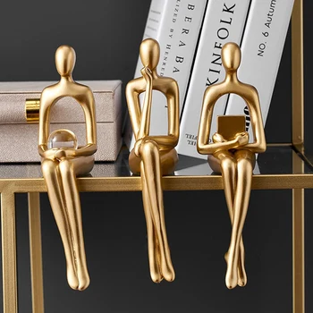 Statue abstraite de penseur, sculpture de figure, petits ornements, statue de résine, décor de bureau d'or à la maison 1