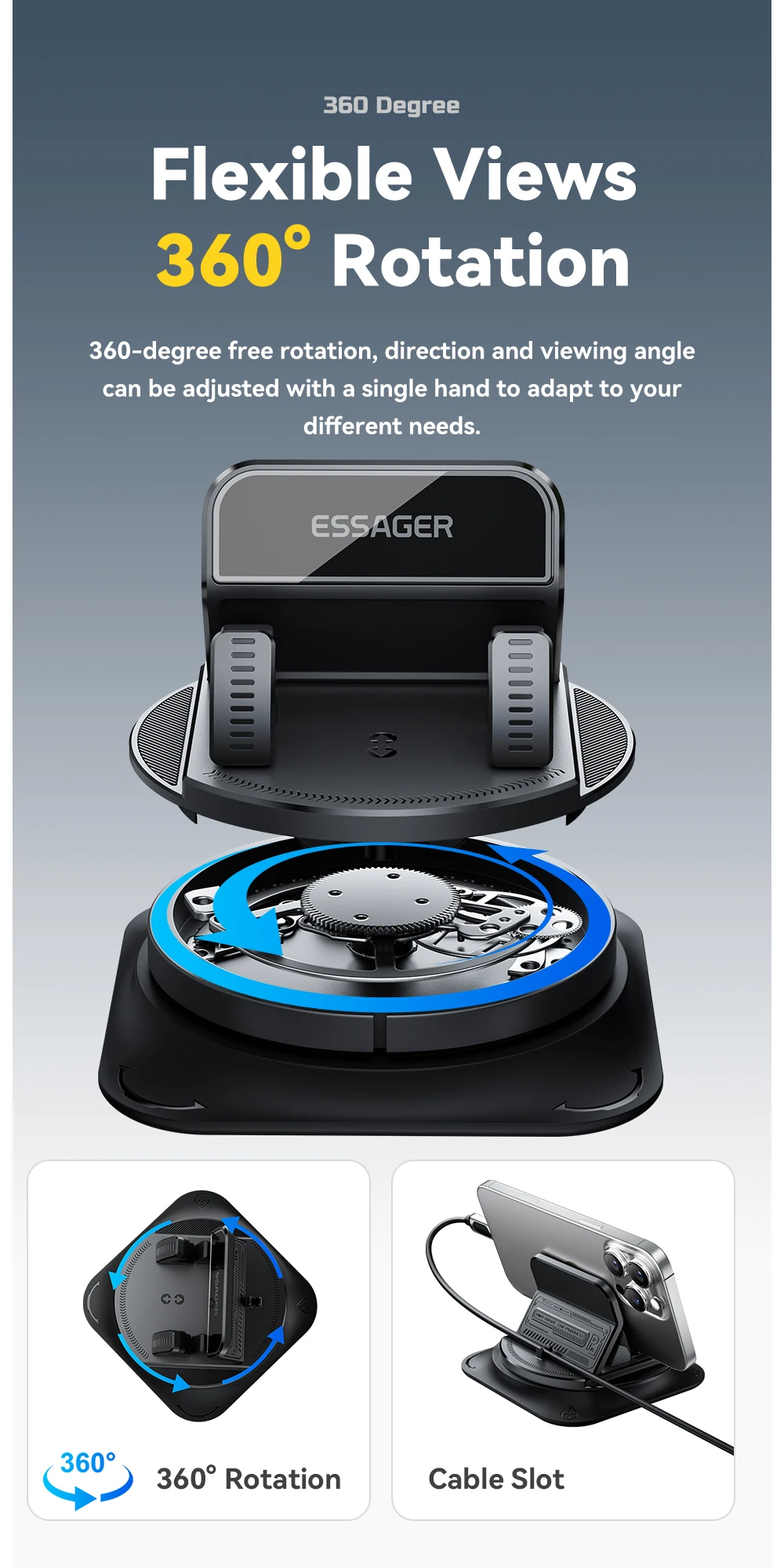 Essager Anti-slip Car Silicone Holder 360 Degree Car Dashboard Stand Cell Phone