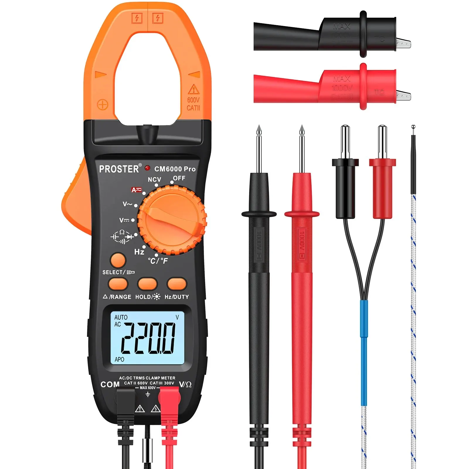 Proster Digital Clamp Meter Trms 6000 Conteggi 800A Dc Ac Tensione Di Corrente Ncv Continuità Capacità Resistenza Diodo Di Frequenza