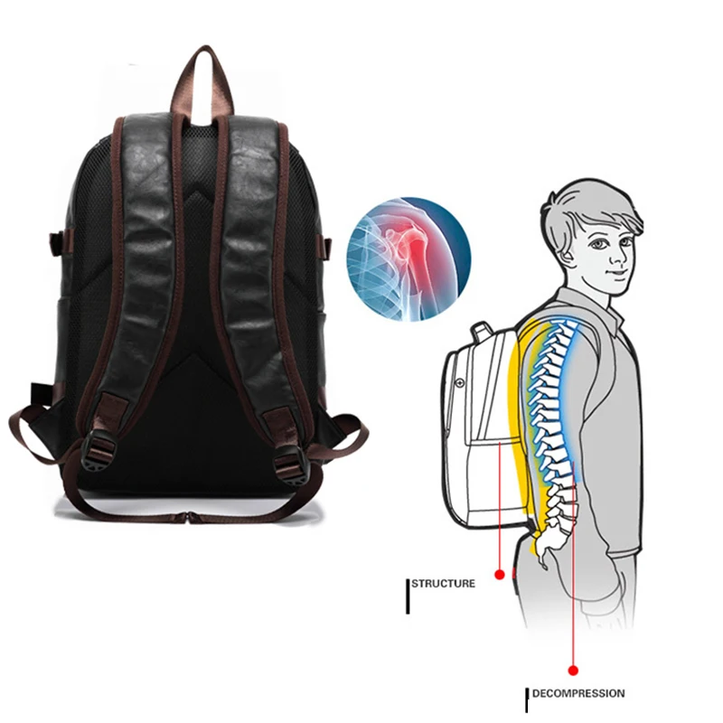 Korean Fashion PU Leather Travel Backpack Carry On Waterproof Students Schoolbag Causal Business Laptop Daypack for Men Women