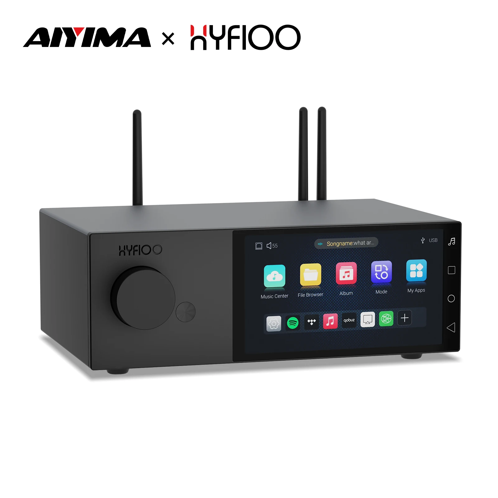 AIYIMA&HYFIOO DM100 Music Streamer Media Player Bluetooth 5.4 Wireles Audio 5.5 inch LCD Support AirPlay NAS Spotify mp3 mp4 player