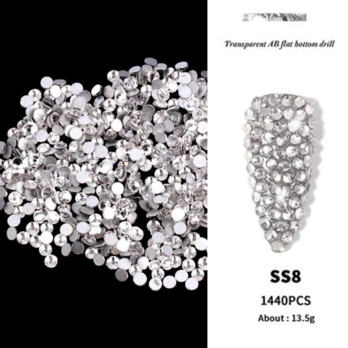 SS3-ss16 1440 pezzi di cristallo trasparente AB oro 3D Non HotFix FlatBack Nail Art Decorazioni con diamanti Scarpe e decorazioni con strass da ballo