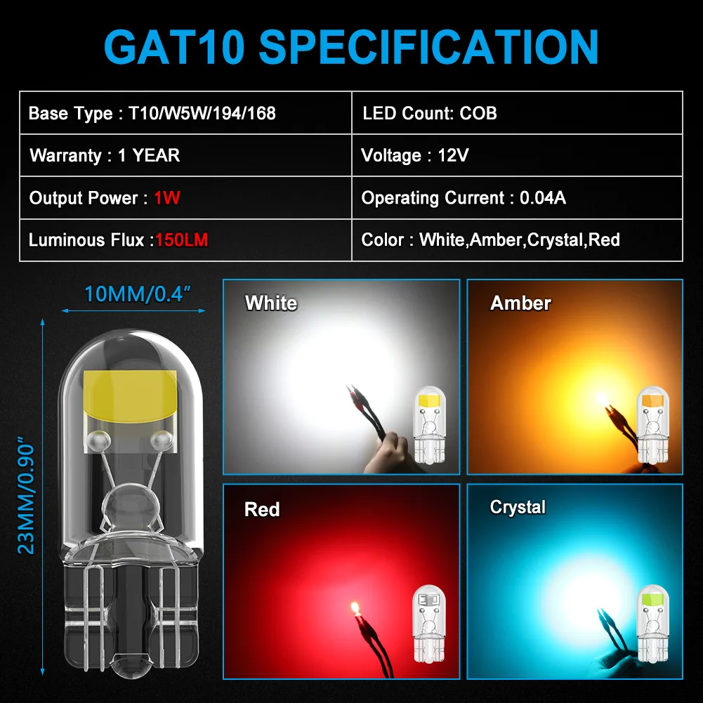 NAO T10 LED 10 pièces W5W LED Ampoule 3030 Voiture Lumière 5W5