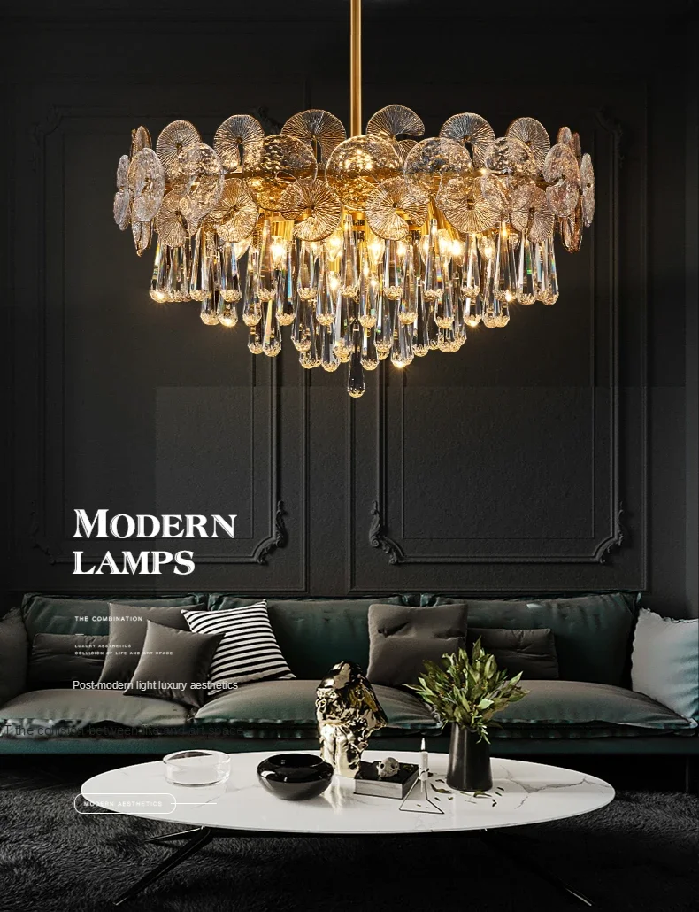 Description Picture 2 of item2024 Light Luxury Led Lotus Flower Crystal Modern Ceiling Chandelier For Living Room Bedroom Restaurant Hall Pendant Lamp Lustre
